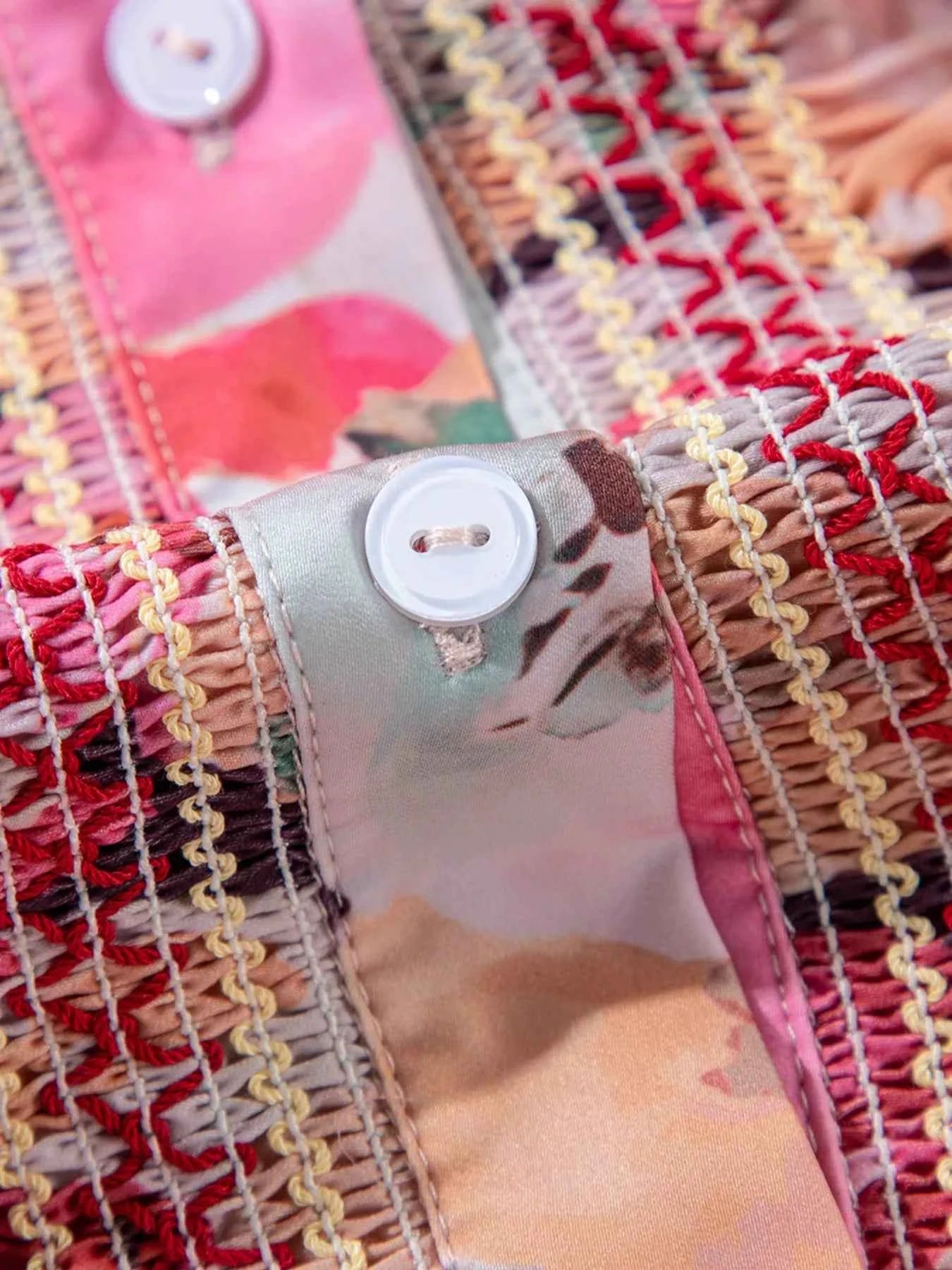 TEEK - Floral Print Ruffle Trim Long Sleeve Shirt TOPS TEEK Trend