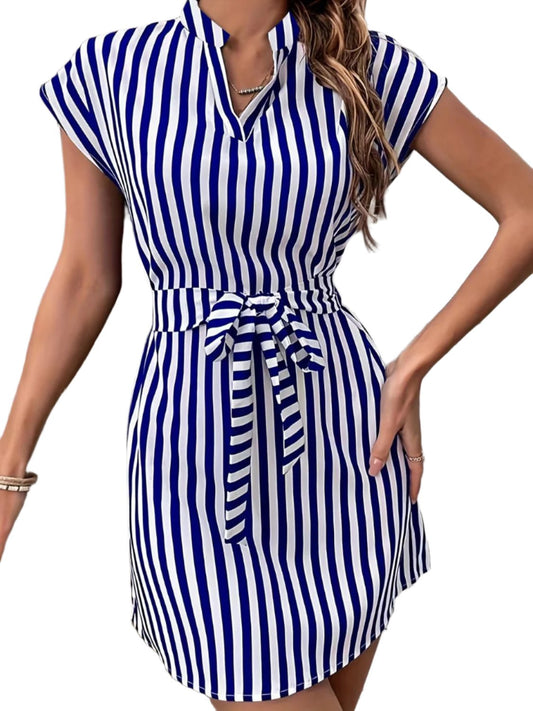 TEEK - Tied Striped Cap Sleeve Mini Dress DRESS TEEK Trend Royal Blue S 