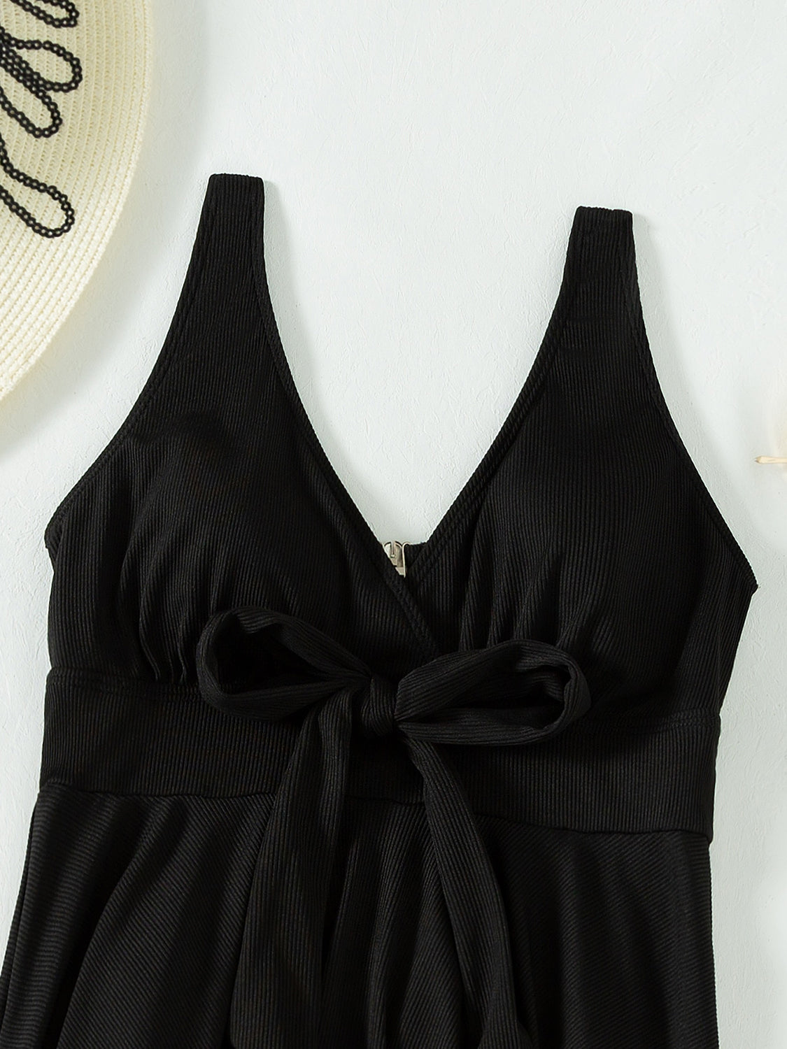 TEEK - Black Tied V-Neck Skirted One-Piece Swimwear SWIMWEAR TEEK Trend   