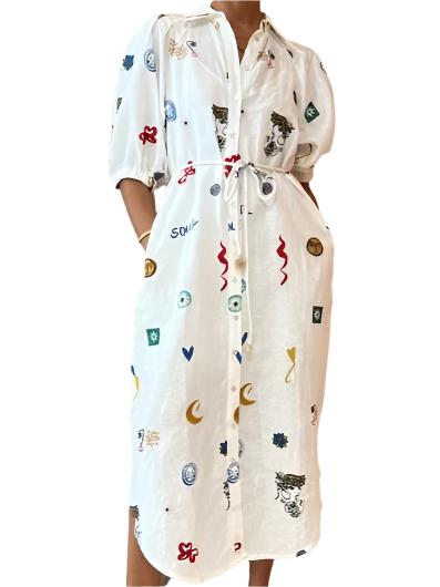 TEEK - White Fashion Shirt Printed Dress DRESS TEEK W   