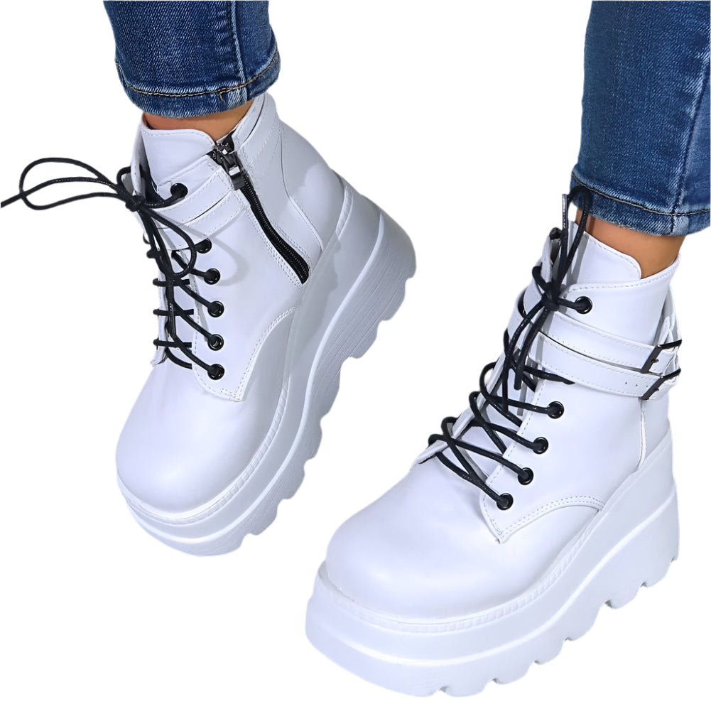 TEEK - Uppercase Leather Lace-Up Wedge Boots SHOES TEEK Trend White 36(US6)