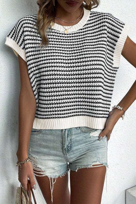 TEEK - Striped Round Neck Sweater Vest TOPS TEEK Trend Black S 