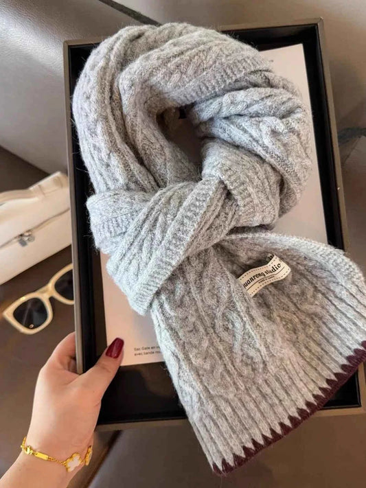 TEEK - Cozy Knitted Cable-Knit Scarf with Contrast Trim SCARF TEEK Trend