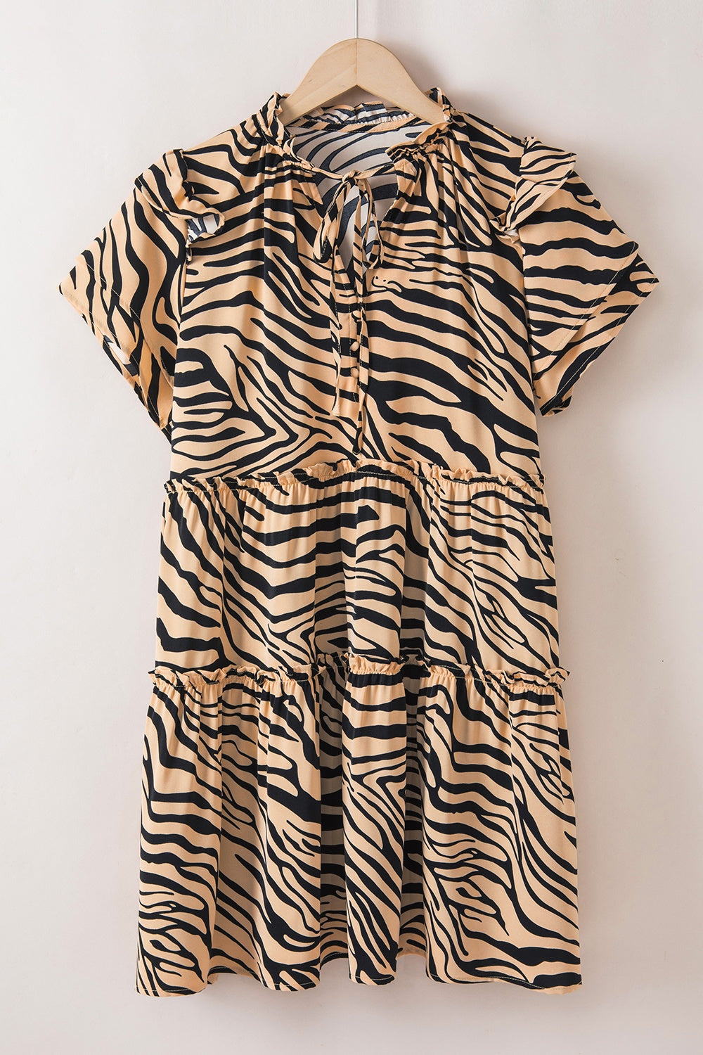 TEEK - Ruffled Tiger Print Tie Neck Dress DRESS TEEK Trend M  