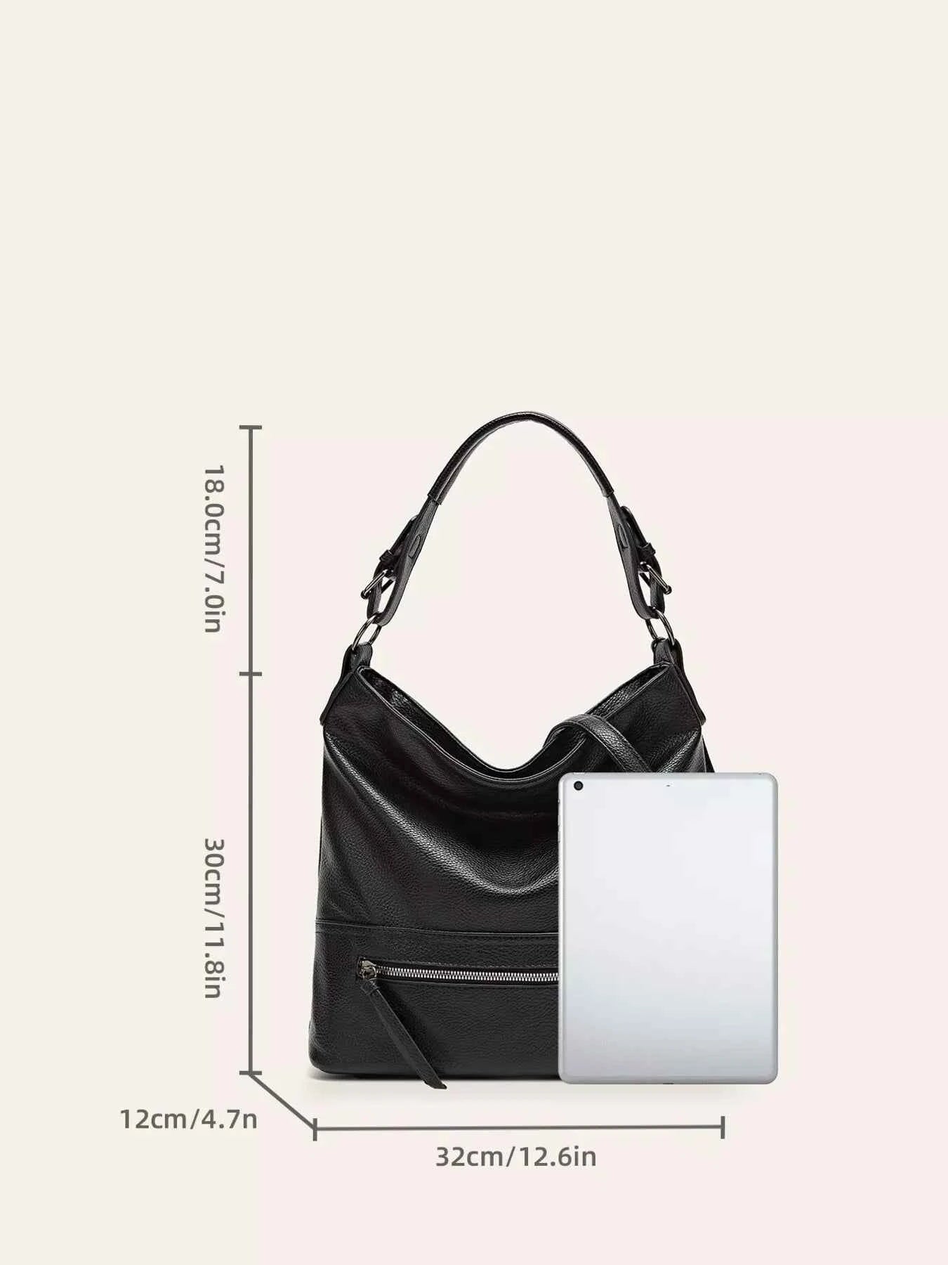 Zip Front Classic Leather Handbag Trendsi
