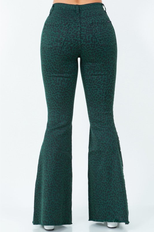 TEEK - Green Leopard Studded Bell Bottom Jeans JEANS TEEK FG