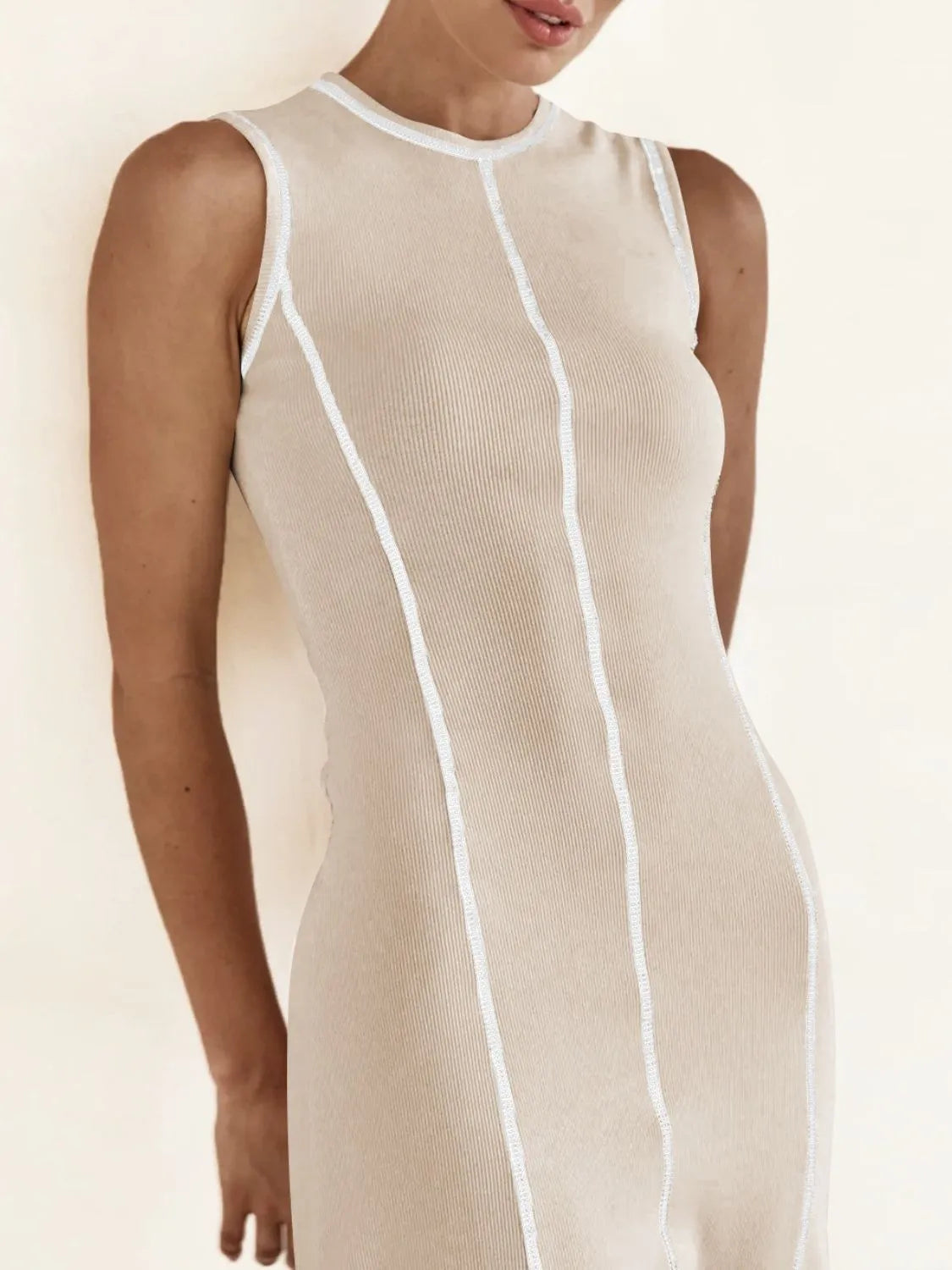 TEEK - Contrast Stitching Round Neck Sleeveless Dress DRESS TEEK Trend