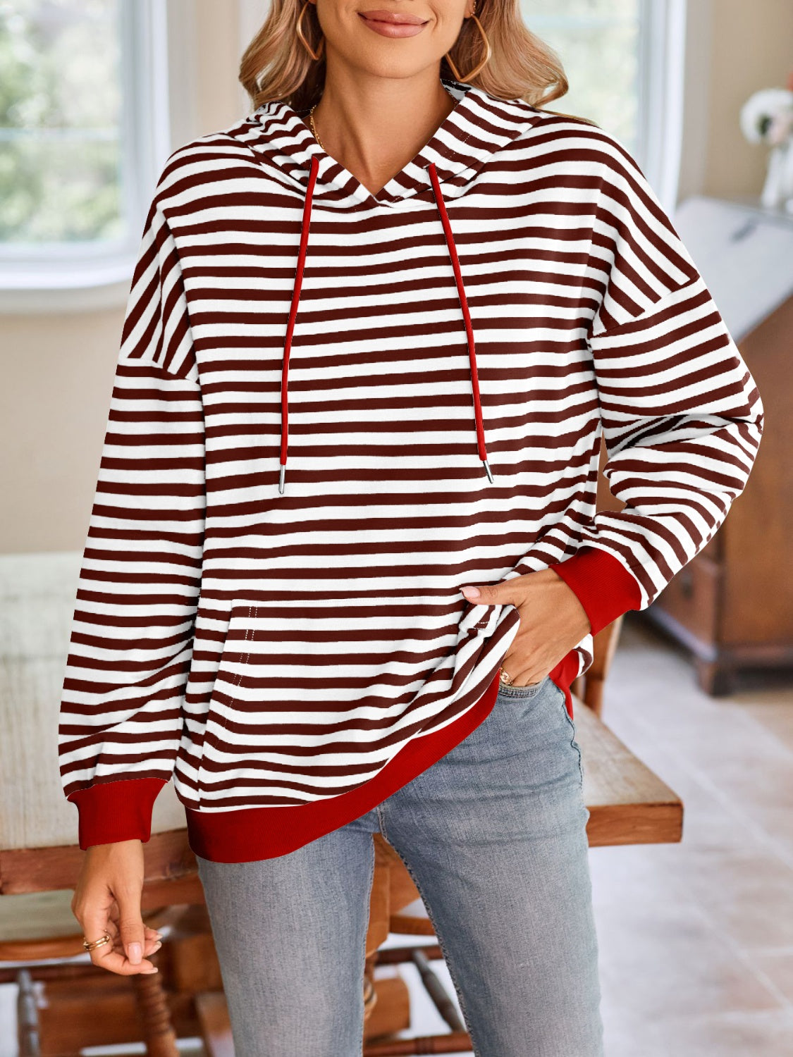 TEEK - Lovelet Drawstring Striped Long Sleeve Hoodie TOPS TEEK Trend   