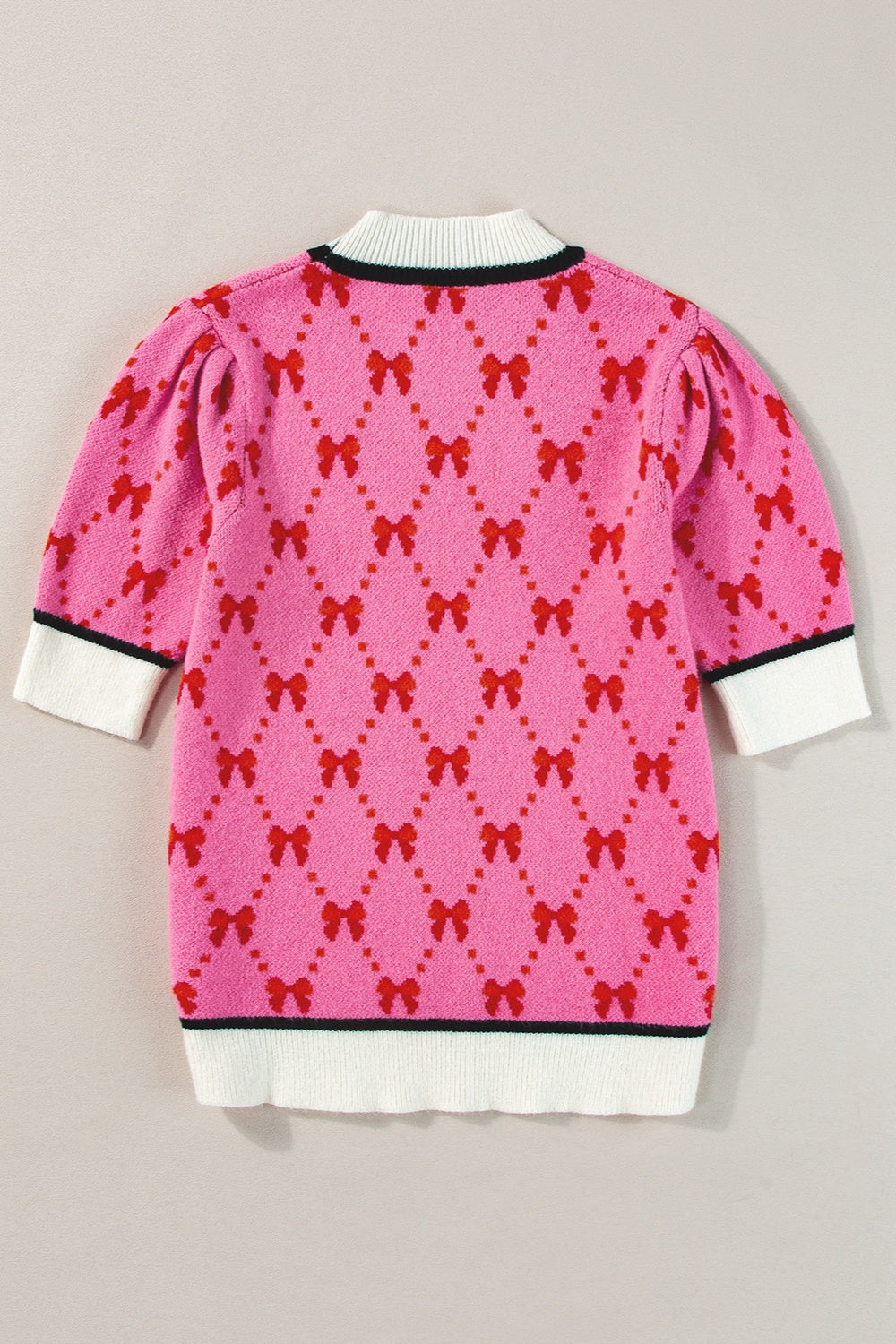 TEEK - Hot Pink Mock Neck Half Sleeve Knit Top TOPS TEEK Trend   