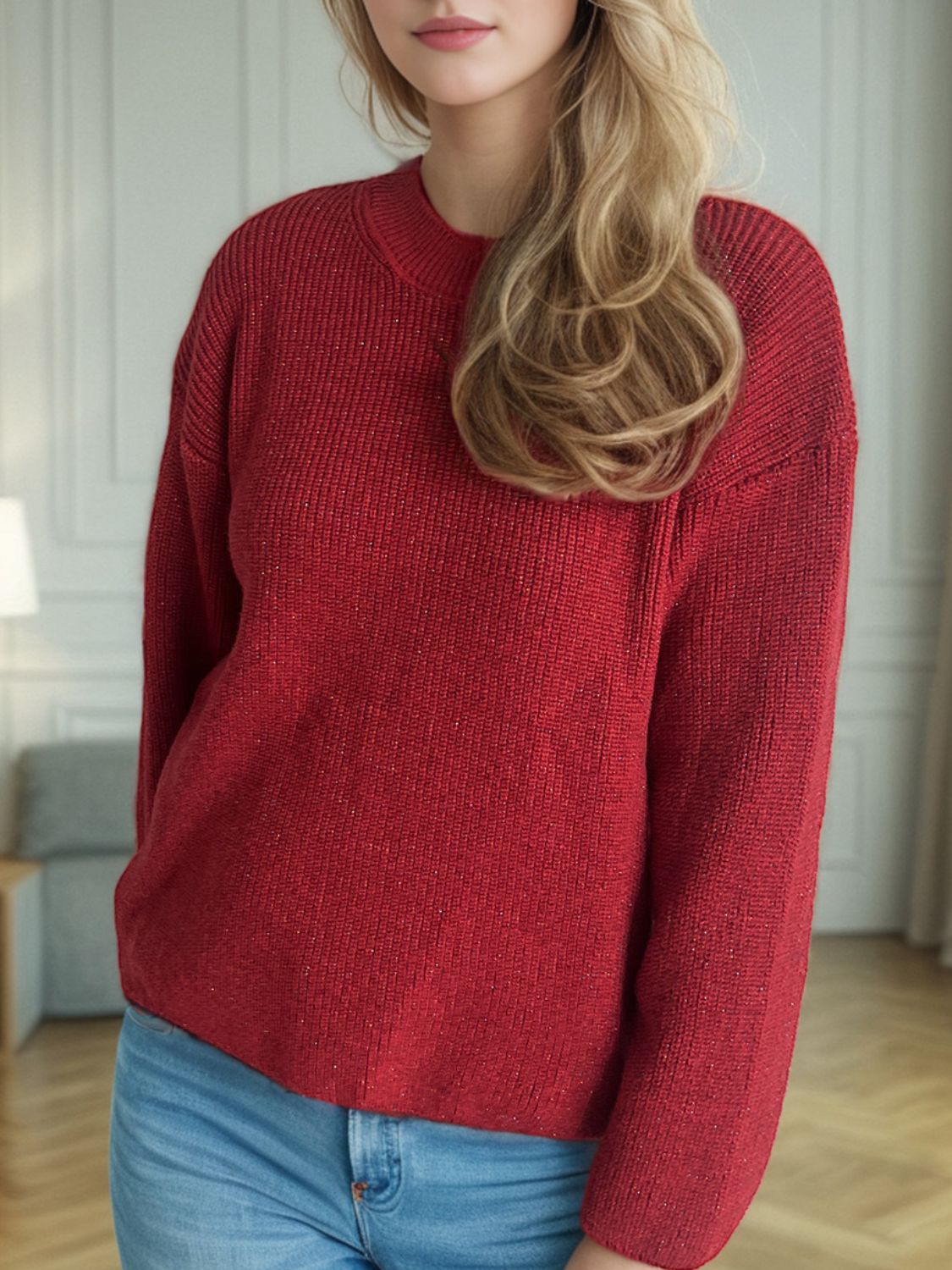 TEEK - Solid Color Round Neck Long Sleeve Sweater TOPS TEEK Trend