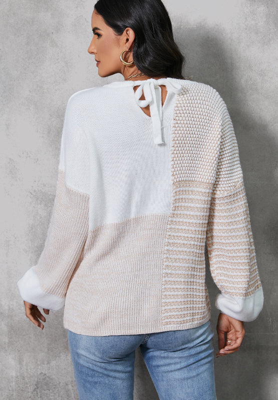 Contrast Round Neck Long Sleeve Sweater TEEK Trend