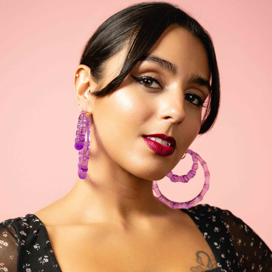 TEEK - XL Purple Grape Lucite Bamboo Hoop Earrings JEWELRY TEEK GNH