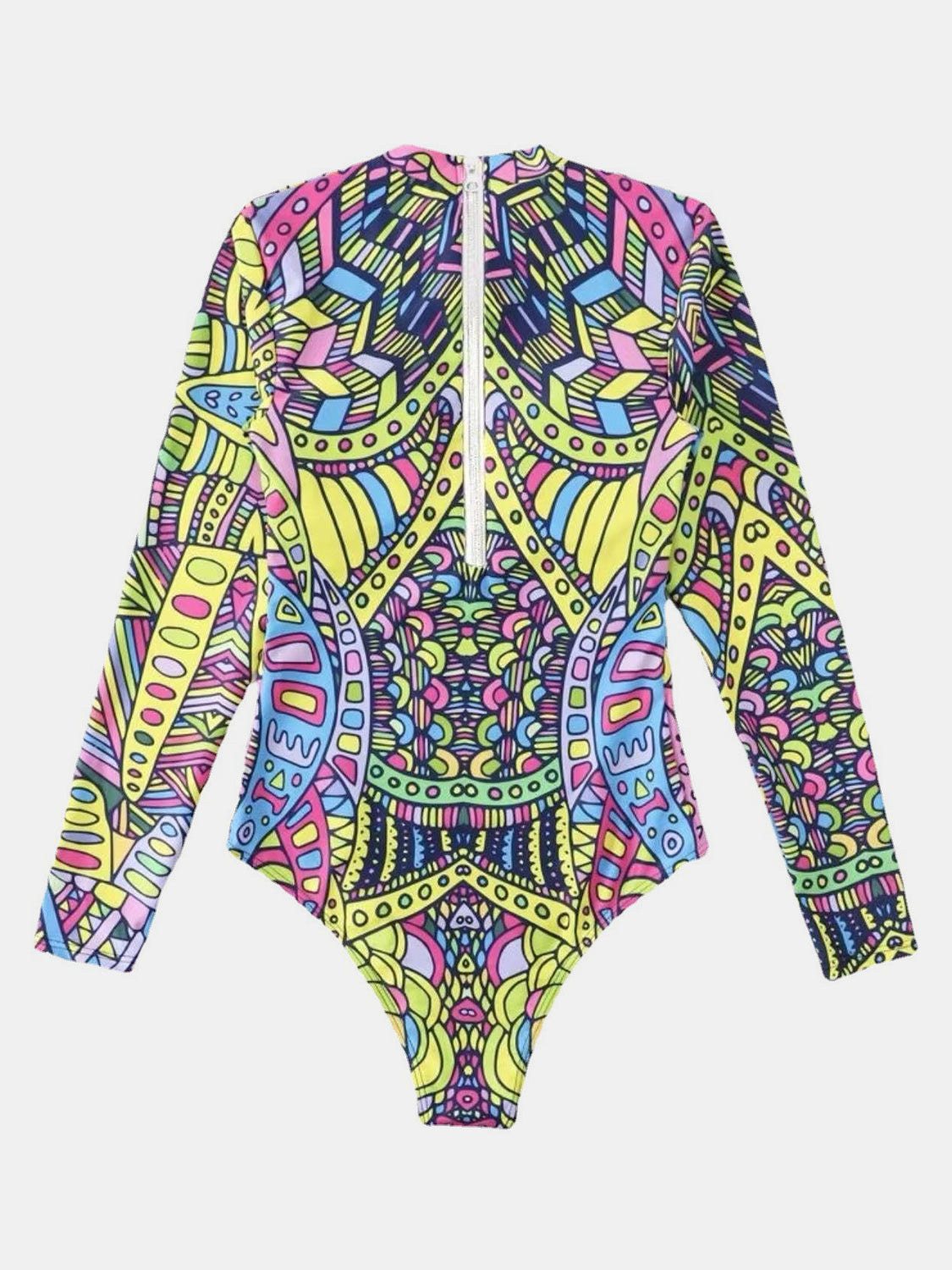 TEEK - Multicolor Mock Neck Long Sleeve One-Piece Swimwear SWIMWEAR TEEK Trend   