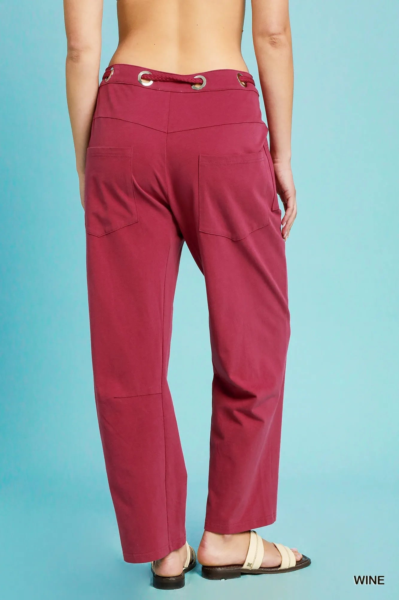TEEK - Wine Drawstring Wide Leg Casual Pants PANTS TEEK Trend