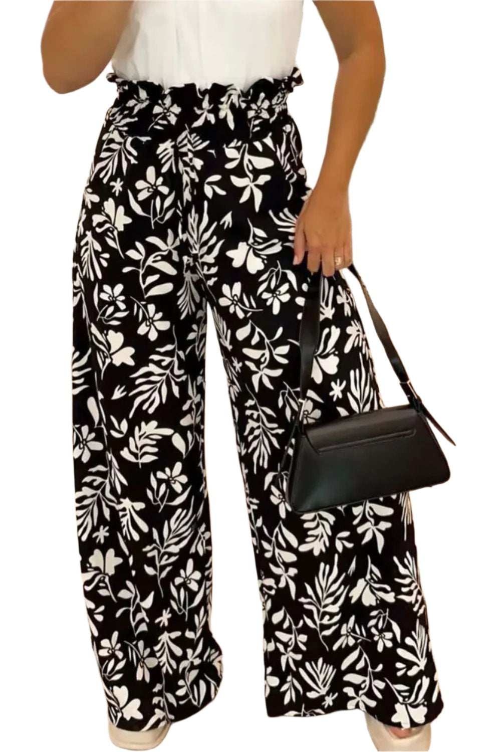 TEEK - Black Full Size Printed High Waist Wide Leg Pants PANTS TEEK Trend S  