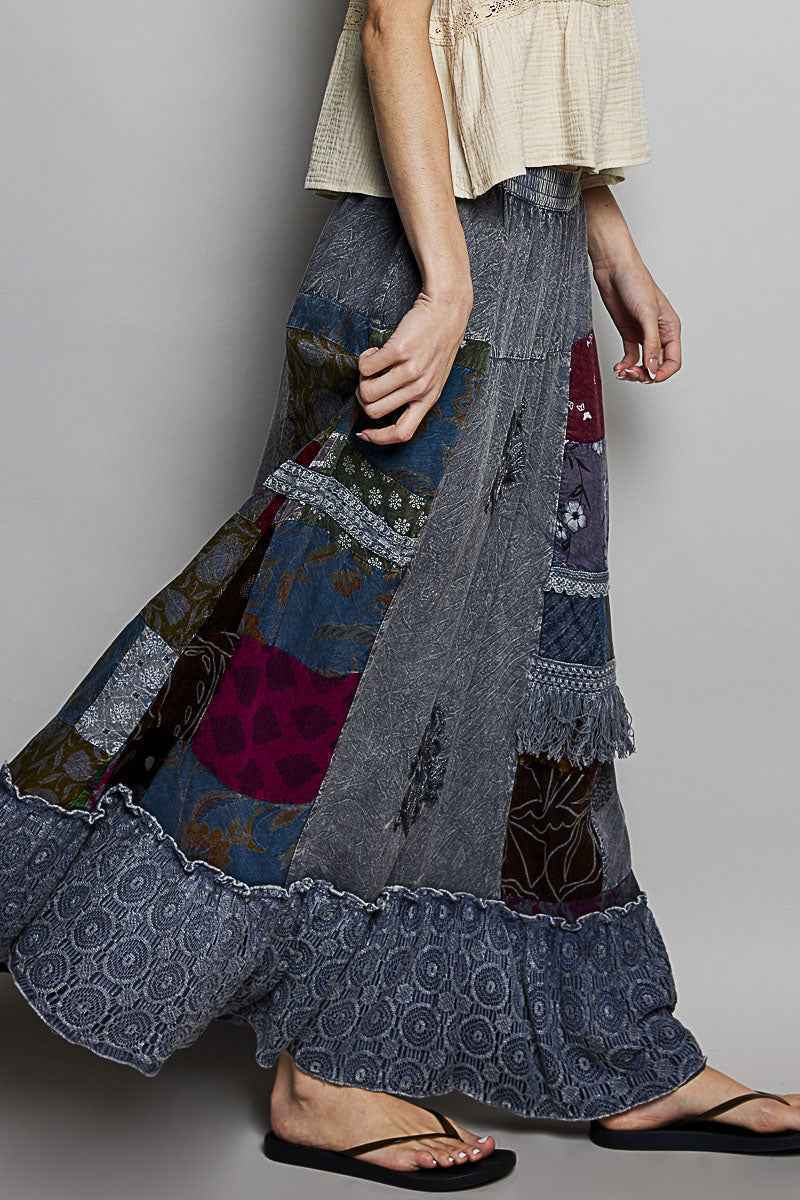 POL Printed Patchwork Embroidered Ruffled Skirt Trendsi