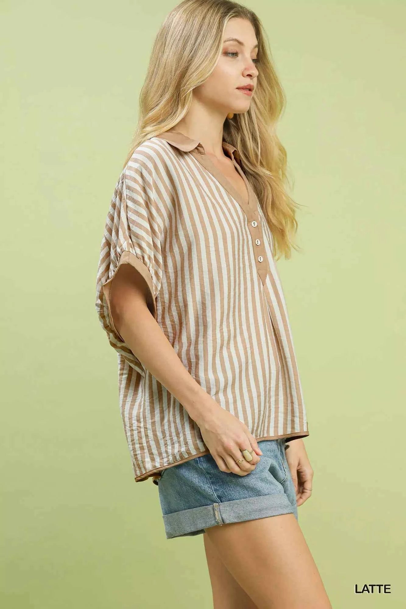 TEEK - Stripe Collared Oversized Top TOPS TEEK Trend