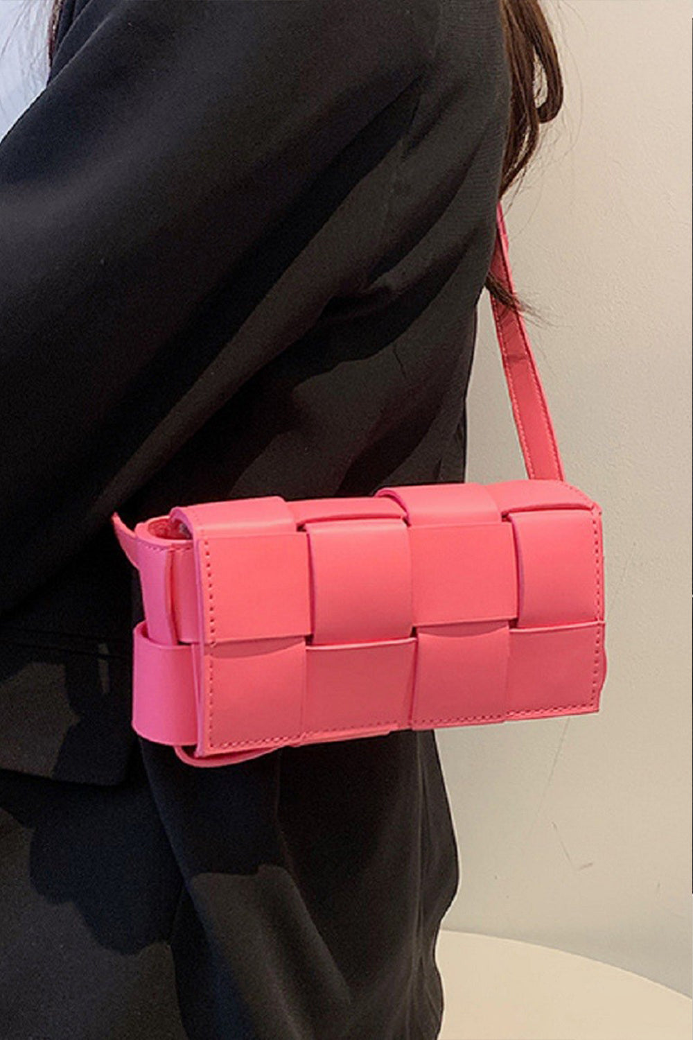 TEEK - Zenana Vegan Leather Woven Crossbody Bag BAG TEEK Trend Hot Pink  