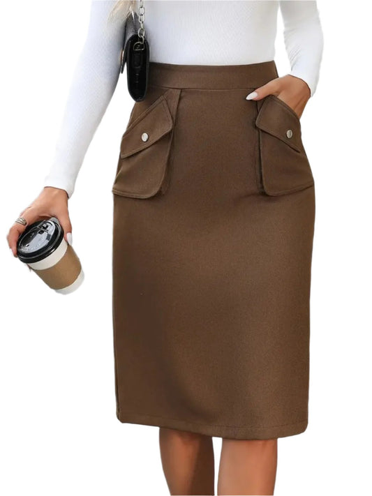 TEEK - Dark Taupe Elastic Waist Pocketed Skirt SKIRT TEEK Trend S