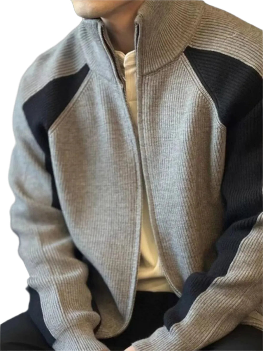 TEEK - Mens Zip Up Long Sleeve Cardigan SWEATER TEEK Trend Gray M