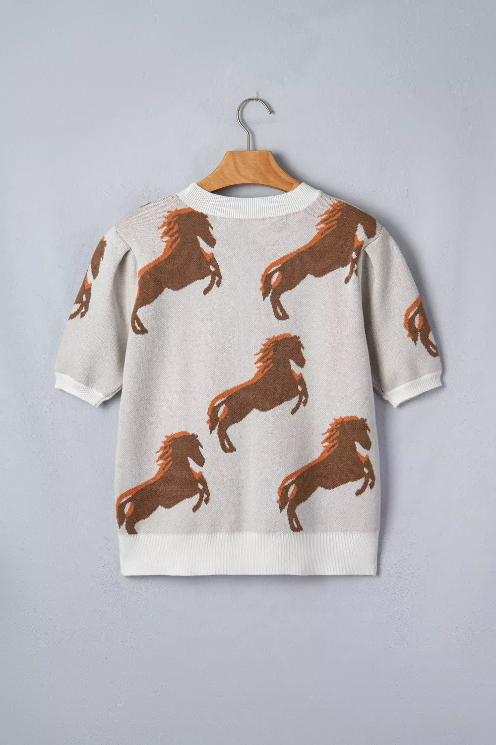Western Horse Short Puff Sleeve Sweater Trendsi