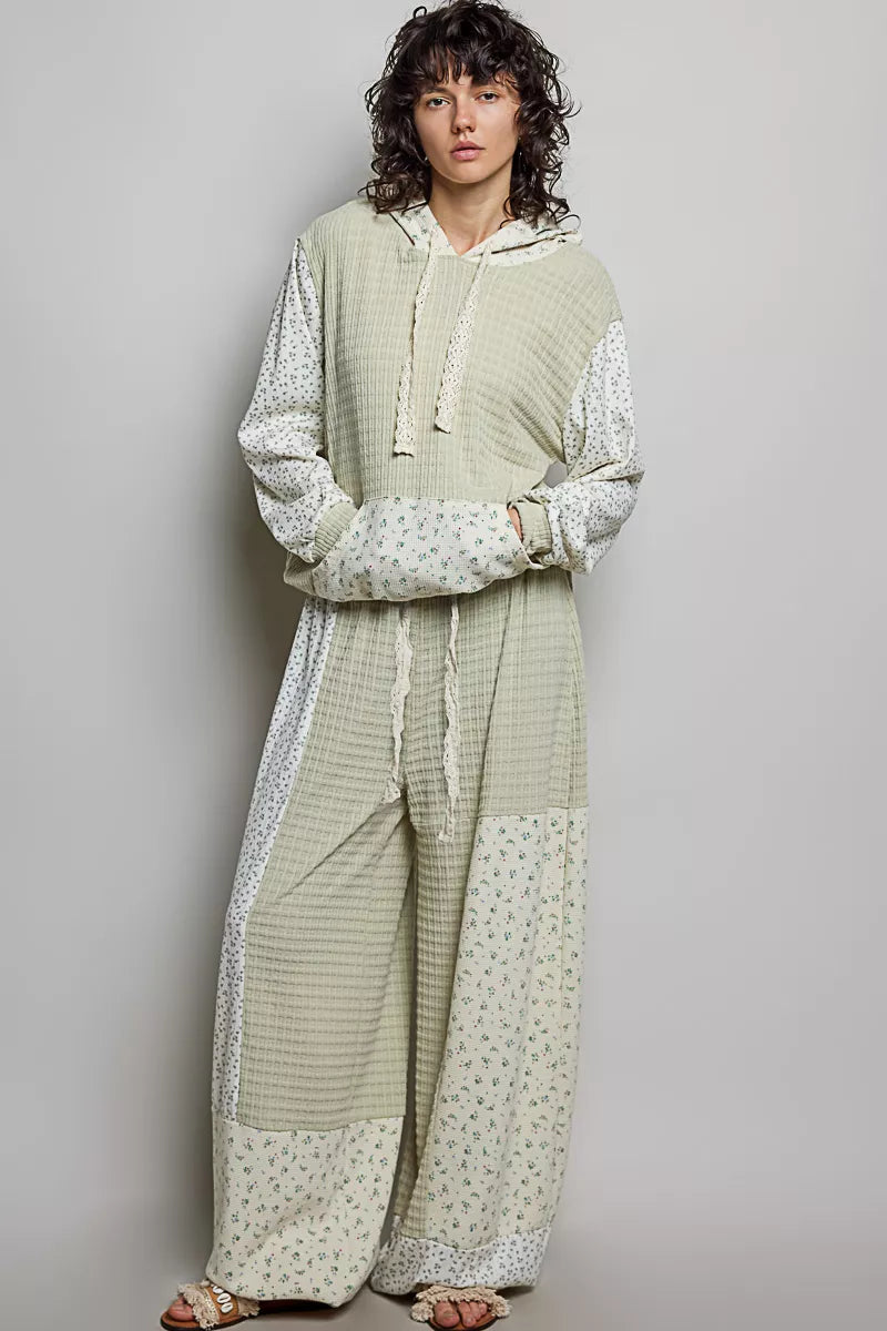 POL Patchwork Mixed Knit Wide Leg Pants Trendsi