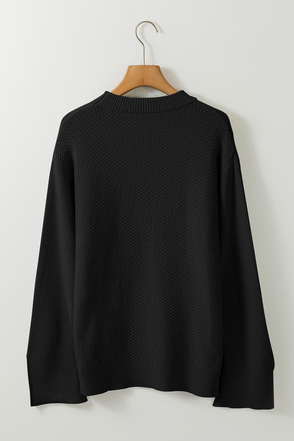 TEEK - Slit Cuff Round Neck Long Sleeve Sweater TOPS TEEK Trend