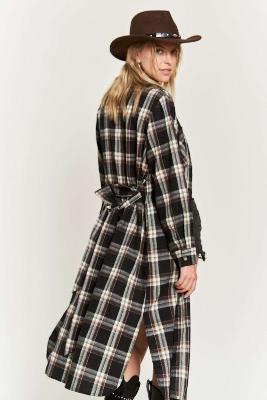 TEEK - PLUS SIZE  PLAID PRINT COLLAR LONG SHIRT DRESS DRESS TEEK FG   