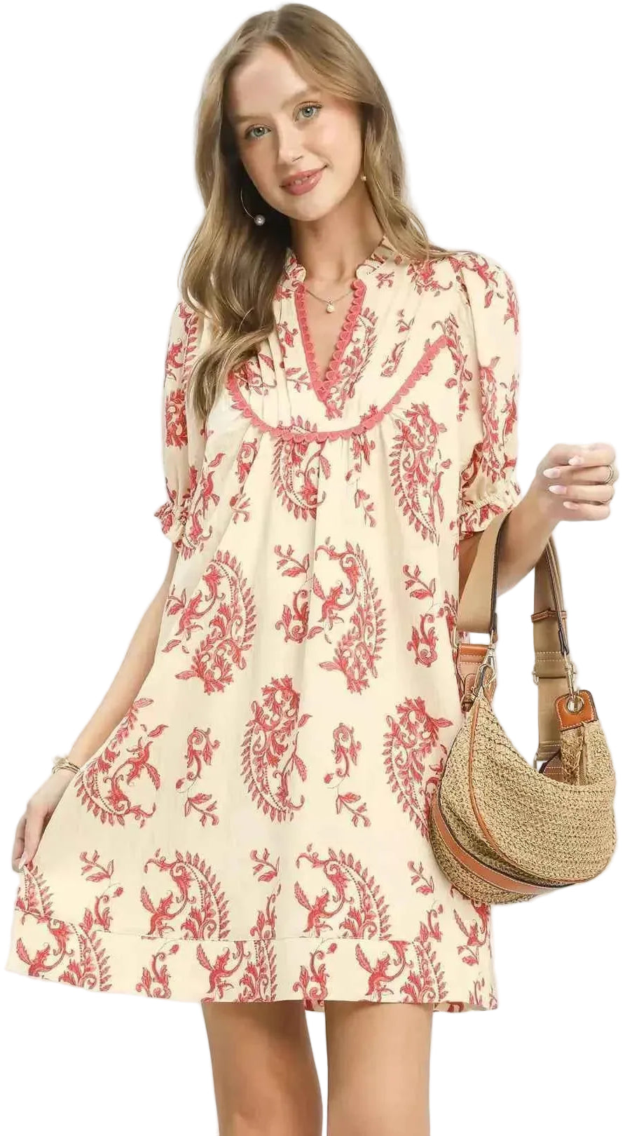 TEEK - Mix Paisley Scallop Trim Dress DRESS TEEK Trend RED MIX S
