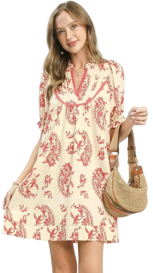 TEEK - Mix Paisley Scallop Trim Dress DRESS TEEK Trend RED MIX S