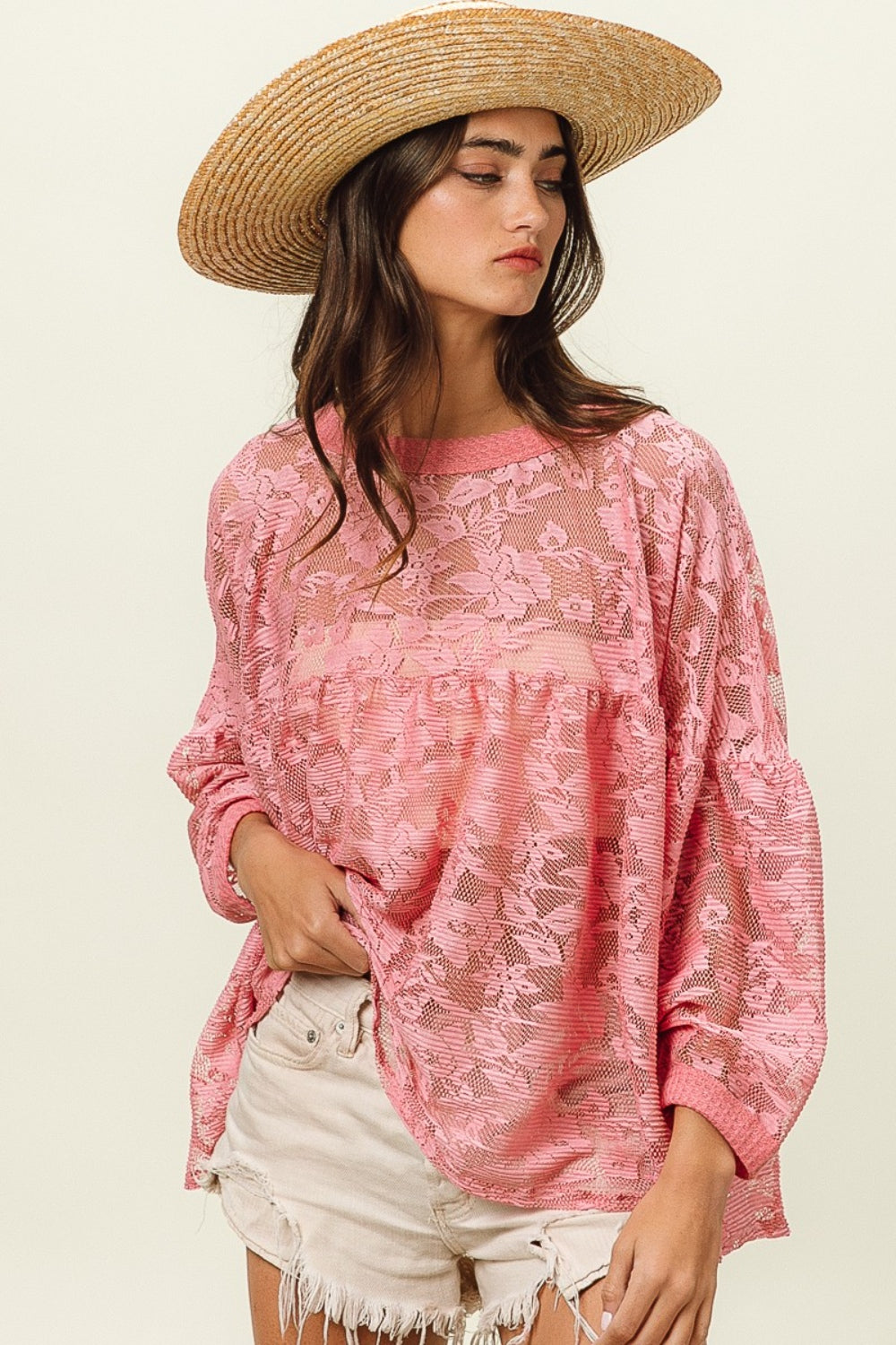 TEEK - Mauve Floral Lace Long Sleeve Top TOPS TEEK Trend   
