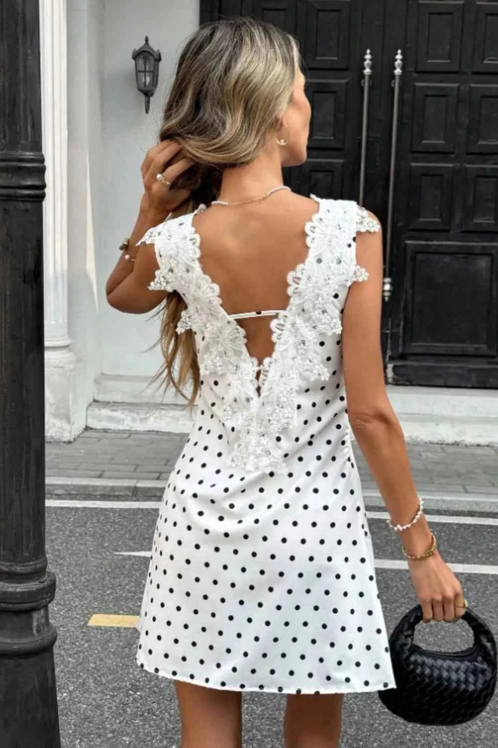 Lace Trim Polka Dot Mini Dress Trendsi