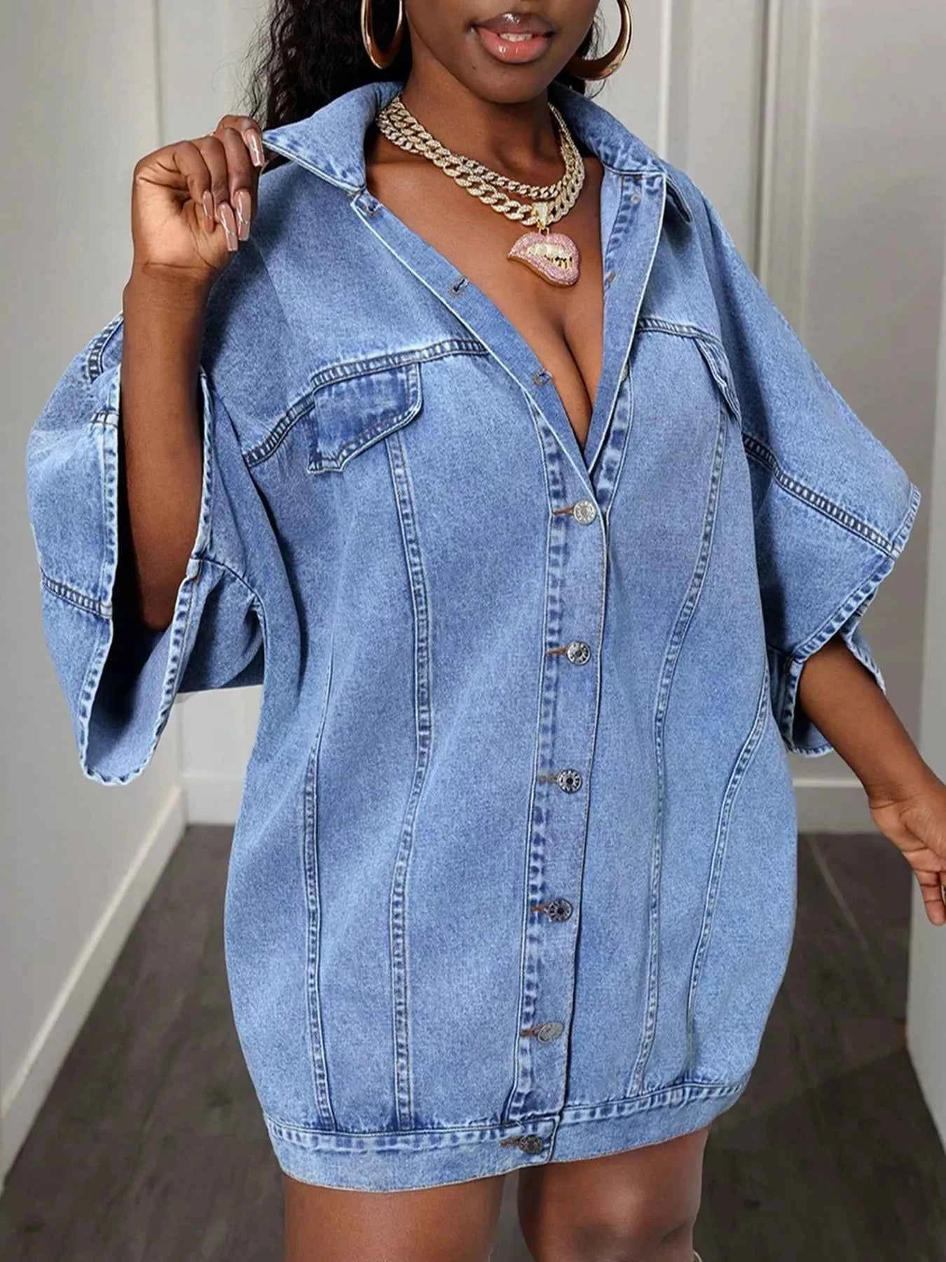 TEEK - Oversized Batwing Sleeve Denim Top TOPS TEEK Trend