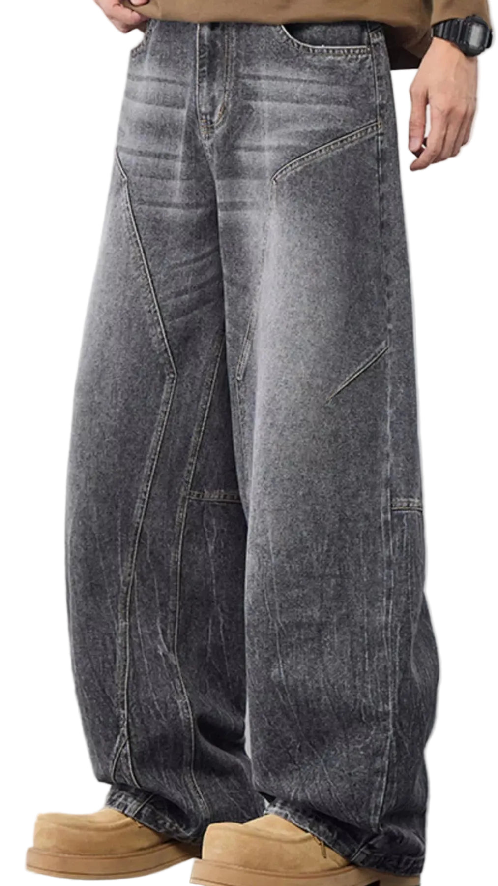 Men's Plus Size Wide Leg Jeans Trendsi Black Gray M