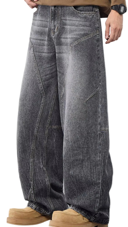 Men's Plus Size Wide Leg Jeans Trendsi Black Gray M