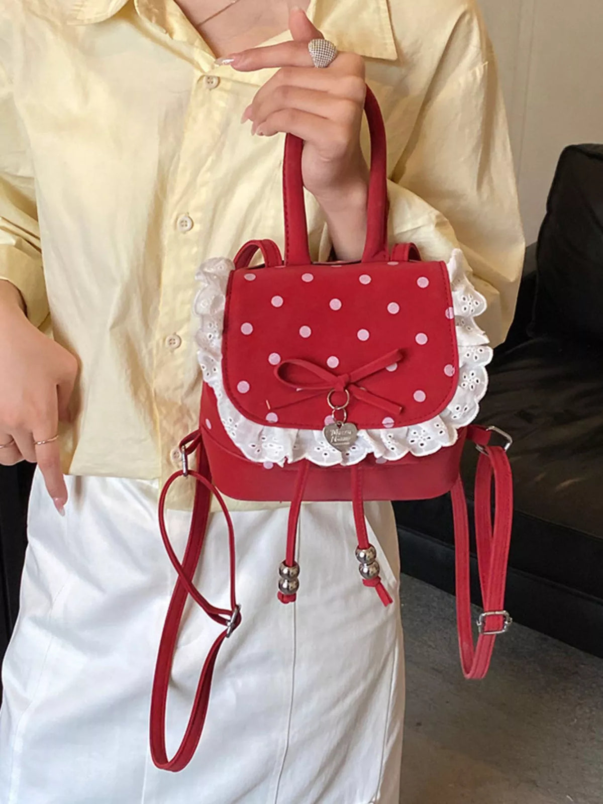 TEEK - Polka Dot Lace Trim Backpack Bag BAG TEEK Trend