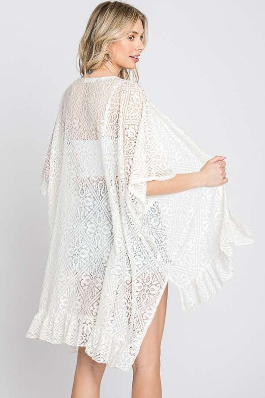 TEEK - LACE OVER SIZE RUFFLE KIMONO SHAWL TEEK FG   