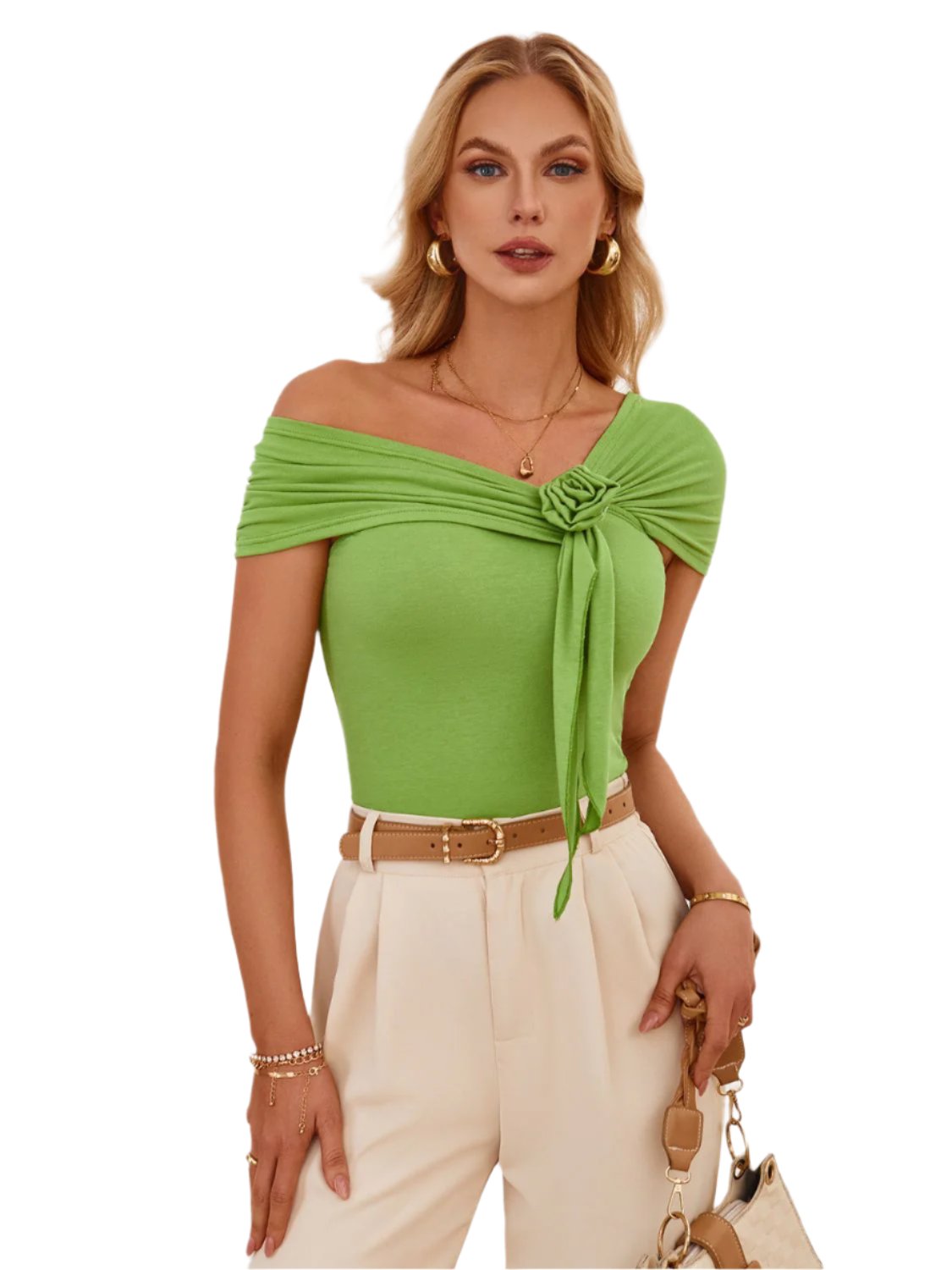 TEEK - Asymmetrical Neck Short Sleeve Top TOPS TEEK Trend Lime S 