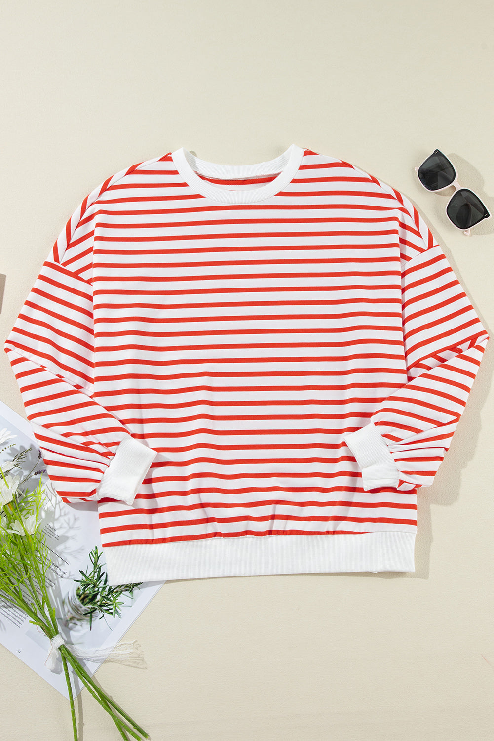 TEEK - Striped Dropped Shoulder Long Sleeve Sweatshirt TOPS TEEK Trend   