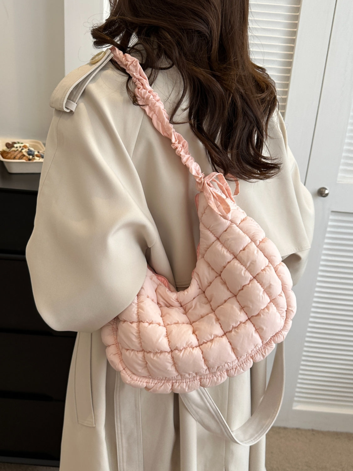 TEEK - Bubble Texture Ruched Strap Quilted Shoulder Bag BAG TEEK Trend Pink