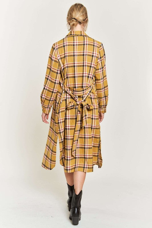 TEEK - PLUS SIZE  PLAID PRINT COLLAR LONG SHIRT DRESS DRESS TEEK FG   