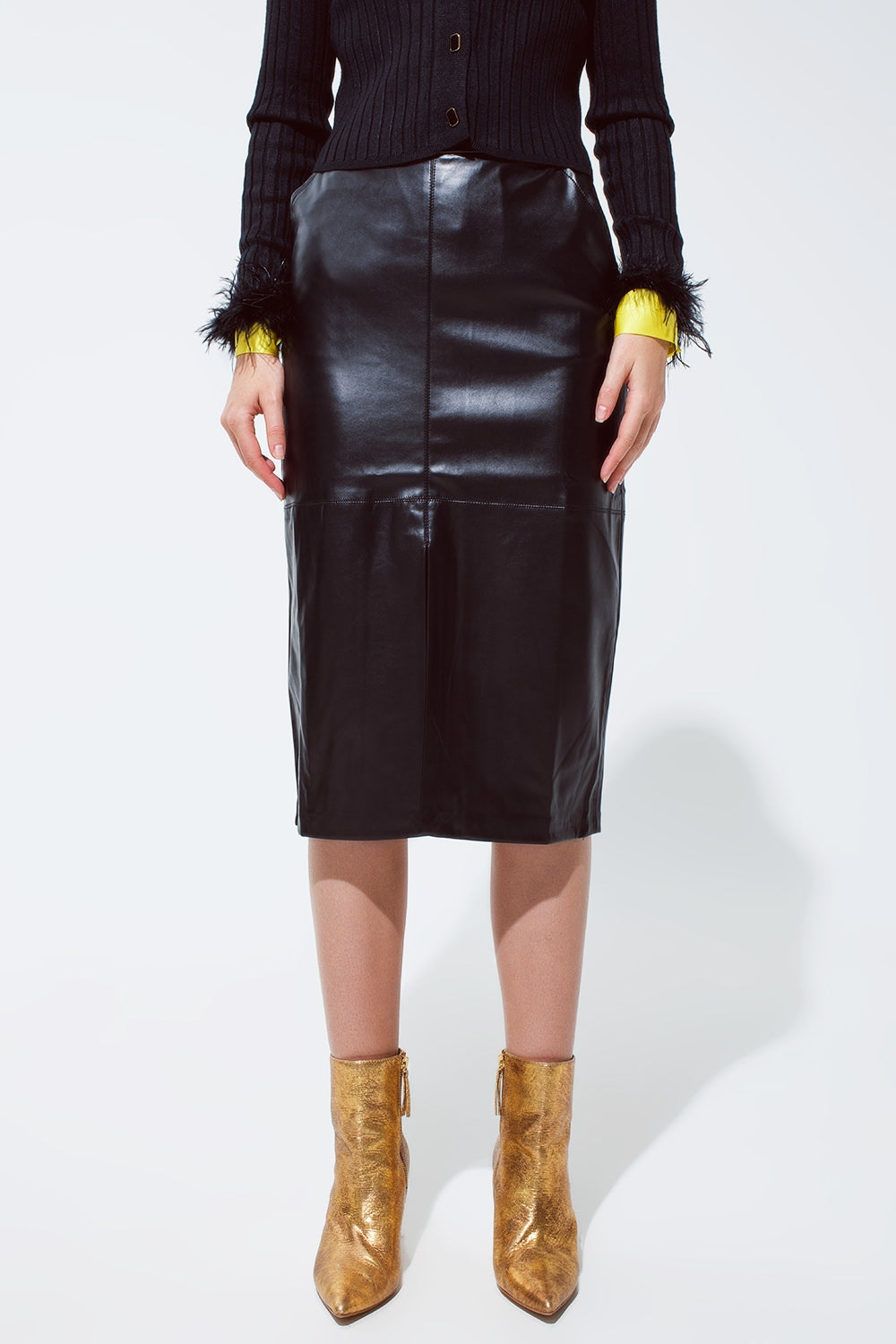 TEEK - Black Leatherette Pencil Cut Skirt SKIRT TEEK M   