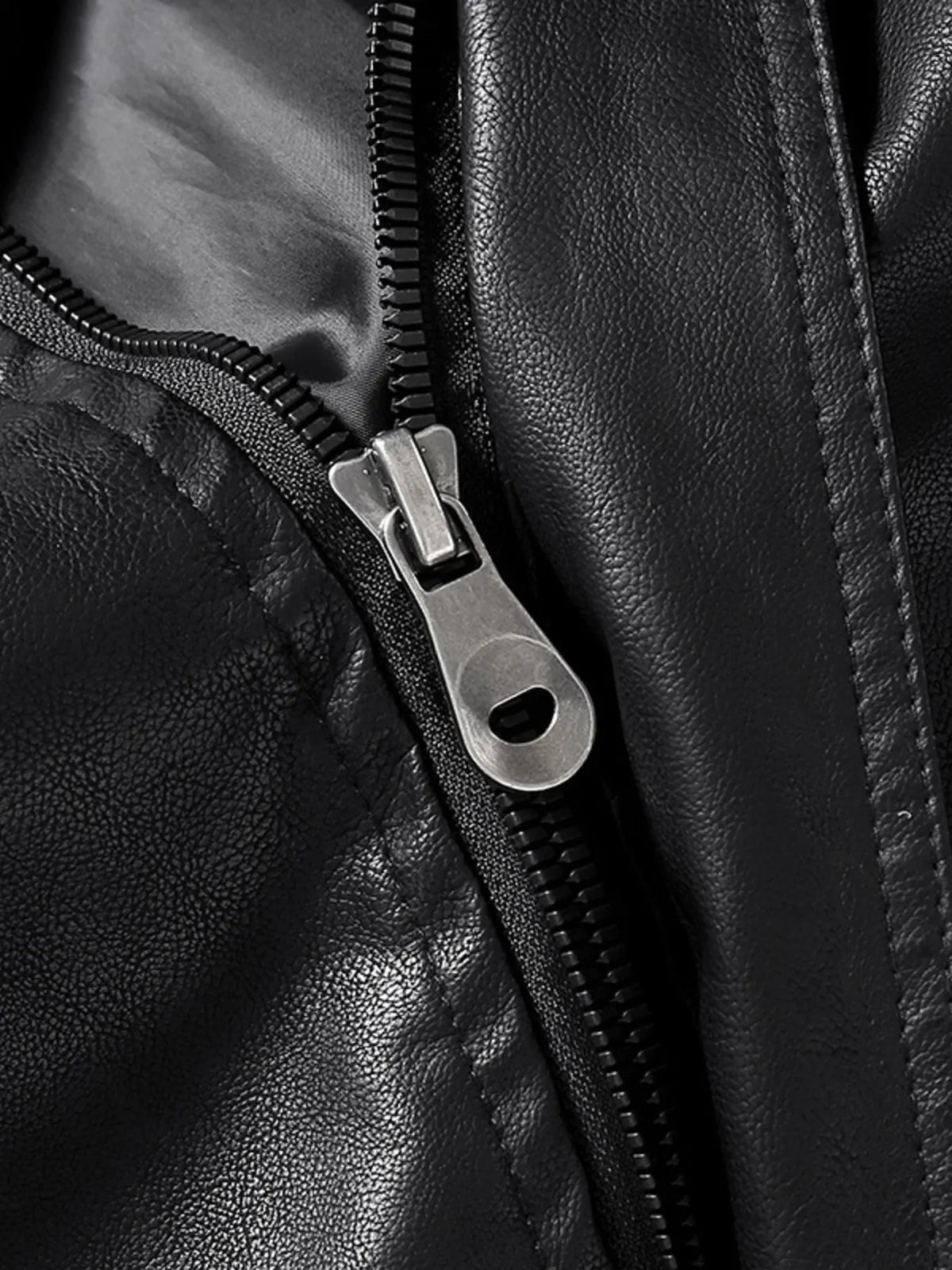 Men's Zip Up Long Sleeve Leather Jacket Trendsi