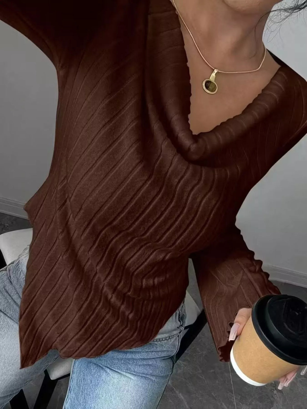 TEEK - Cowl Neck Ribbed Knit Top TOPS TEEK Trend