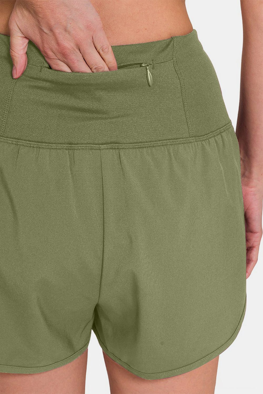 TEEK - L. Olive High-Waisted Zippered Back Pocket Active Shorts SHORTS TEEK Trend   