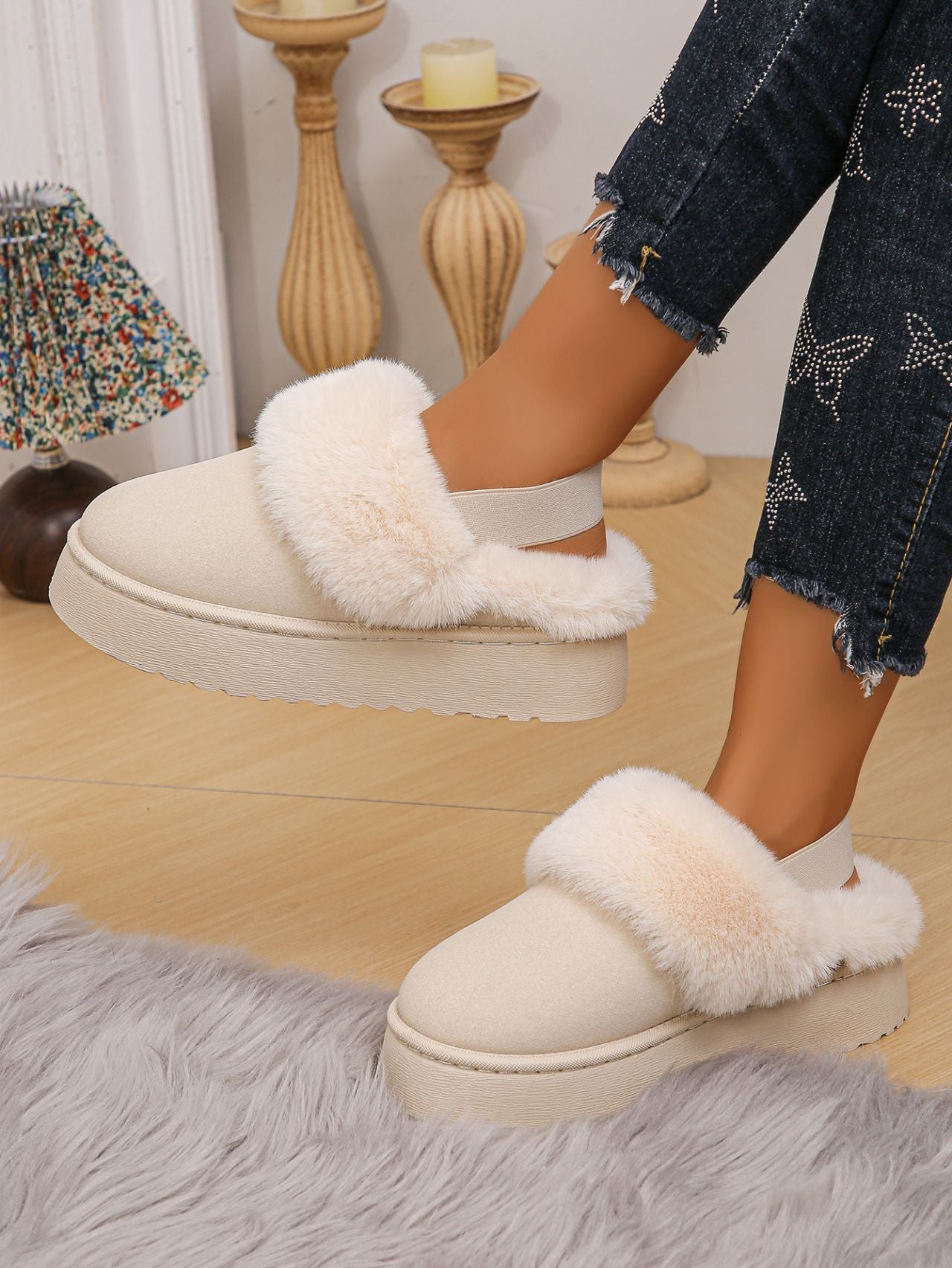 TEEK - Faux Fur Round Toe Platform Slippers SHOES TEEK Trend