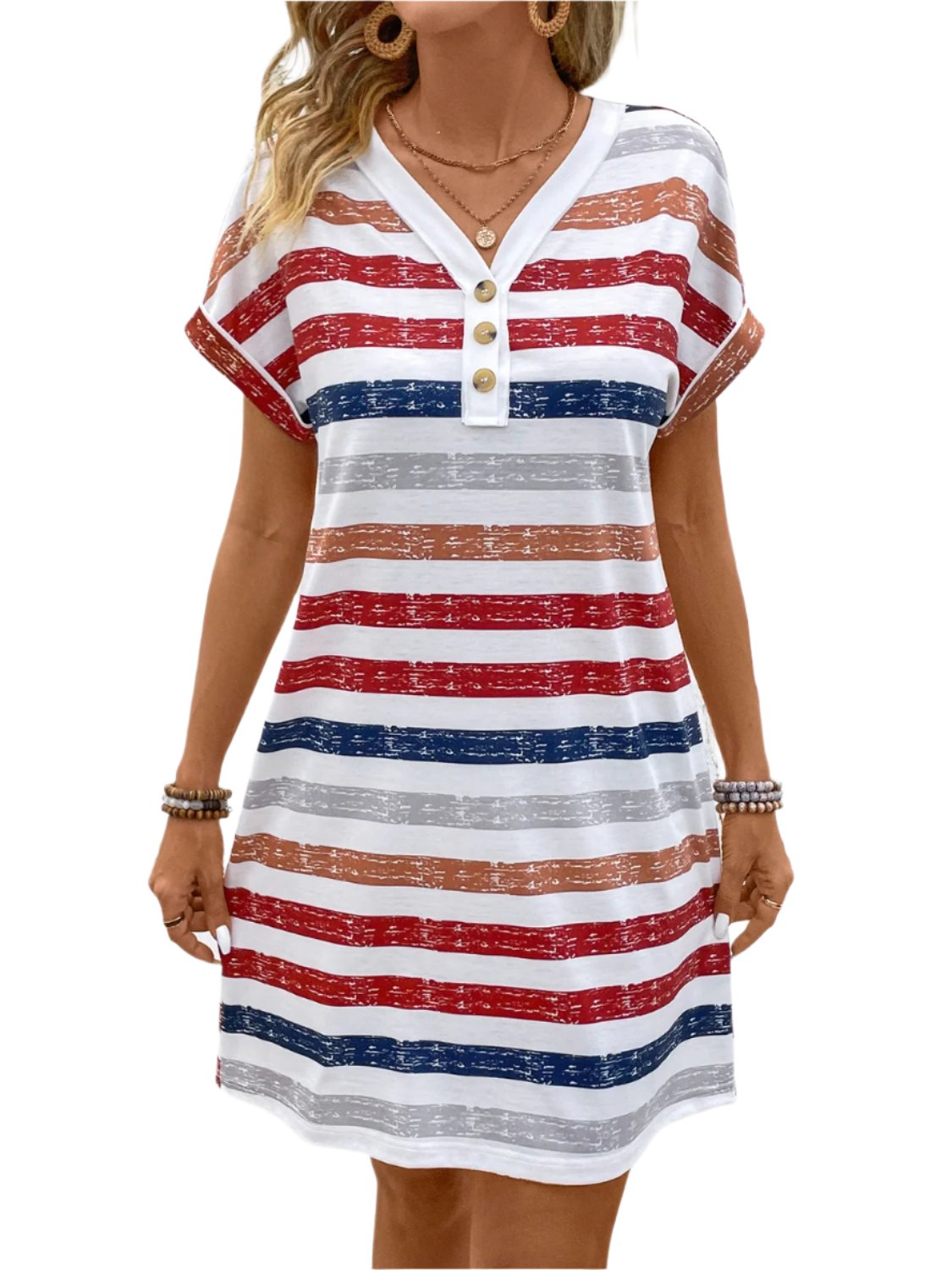 TEEK - Striped V-Neck Short Sleeve Dress DRESS TEEK Trend S  