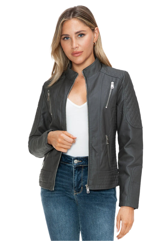 TEEK - Charcoal Snobbish Faux Leather Mock Neck Jacket JACKET TEEK Trend S