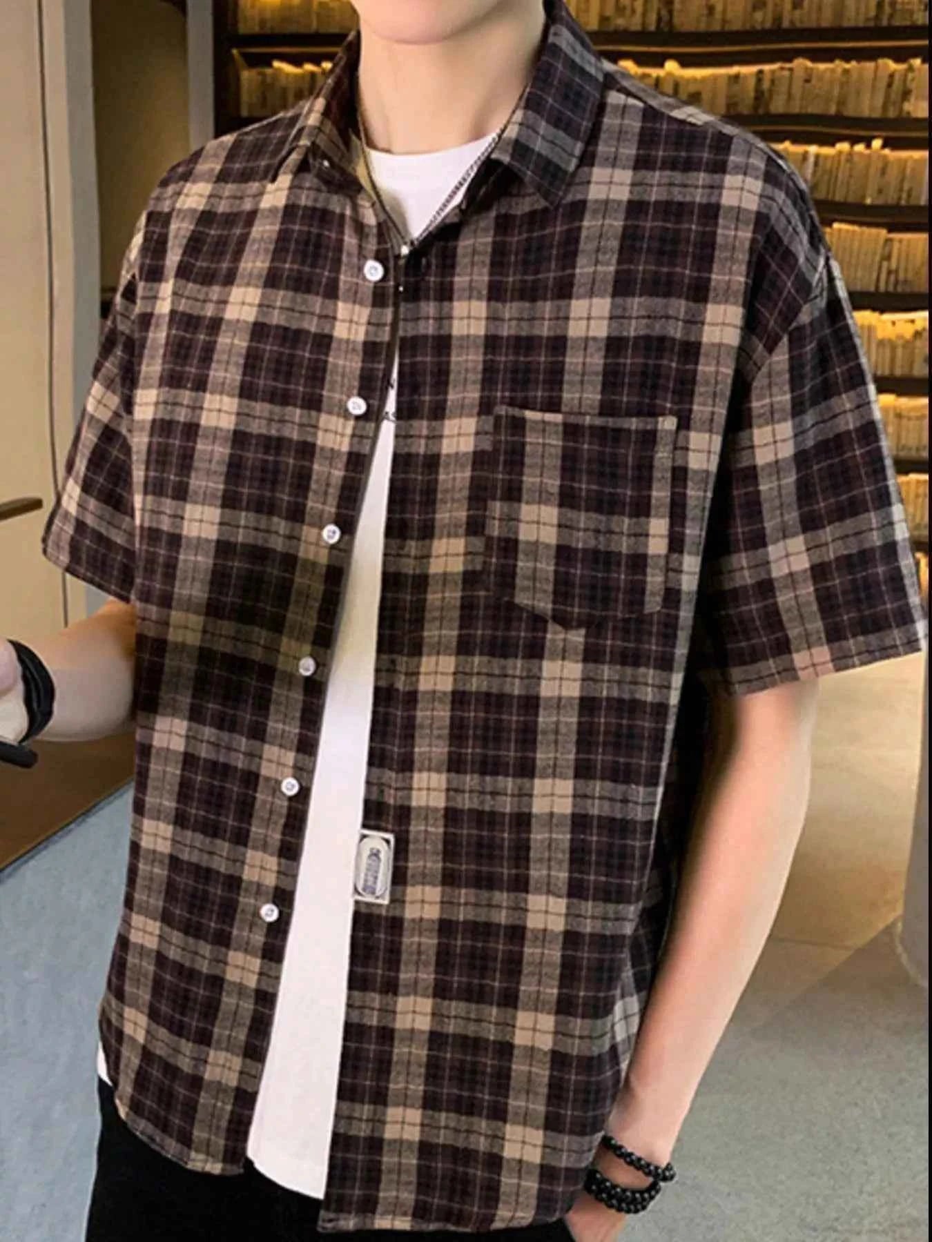 TEEK - Mens Plus Size Casual Plaid Short Sleeve Shirt TOPS TEEK Trend