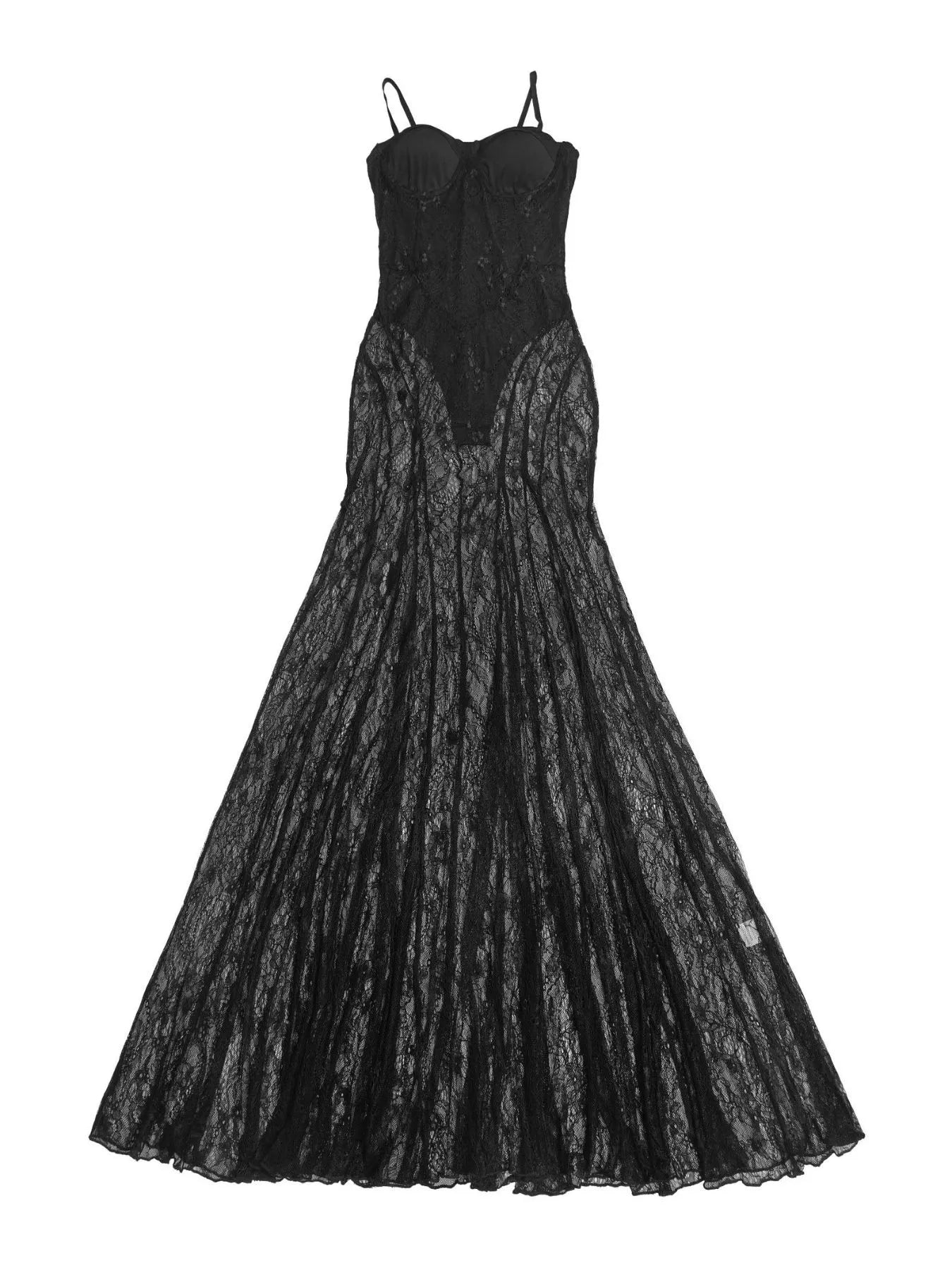 Sweetheart Neck Sheer Lace Maxi Dress Trendsi